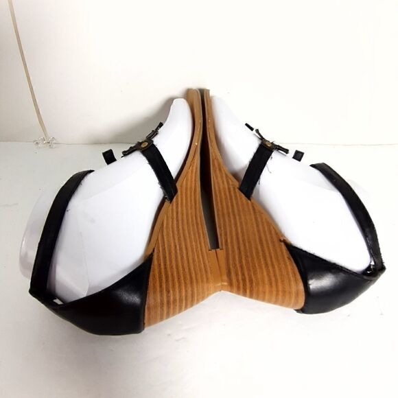 TORY BURCH Women's Black Tumbled leather Wedge slingback Sandals US6,5 EU 37 - Picture 8 of 12